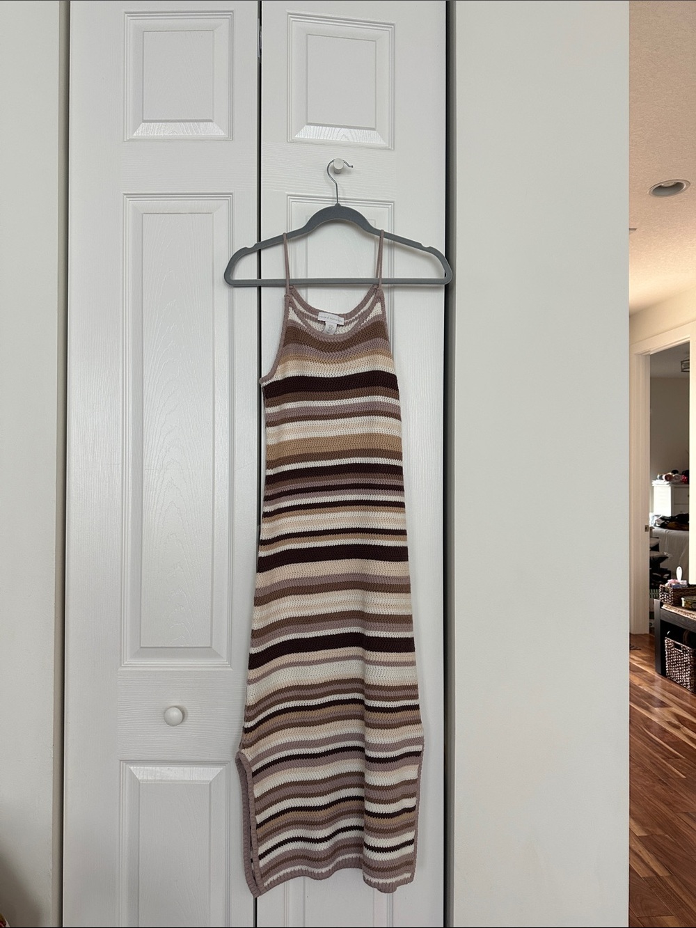 House of Harlow 1960 Crotchet brown striped tank midi dress XS